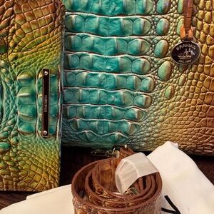 Brahmin Turquoise and Brown Croc Embossed Bag and Wallet